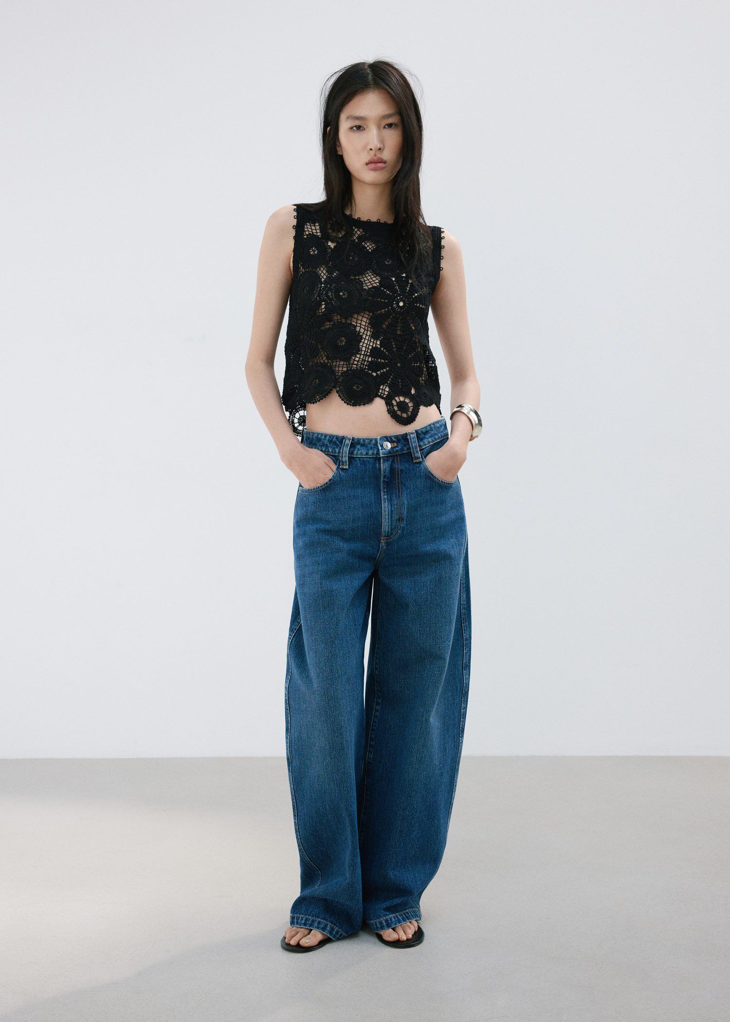 Embroidered top with openwork detai