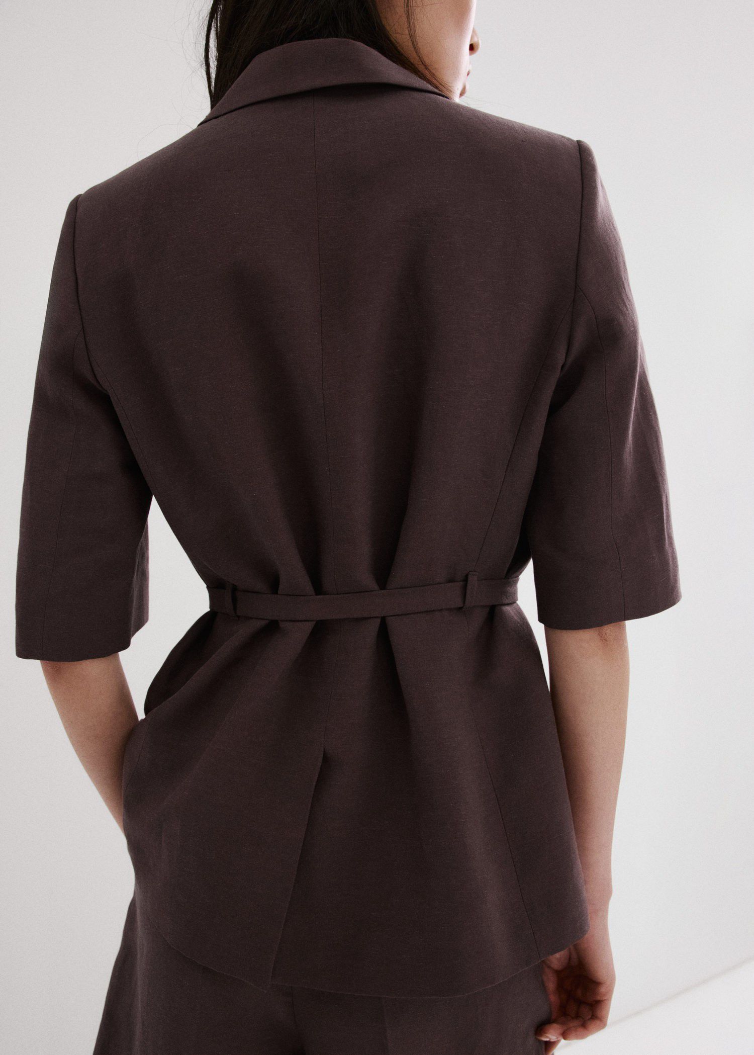 Linen suit jacket with belt