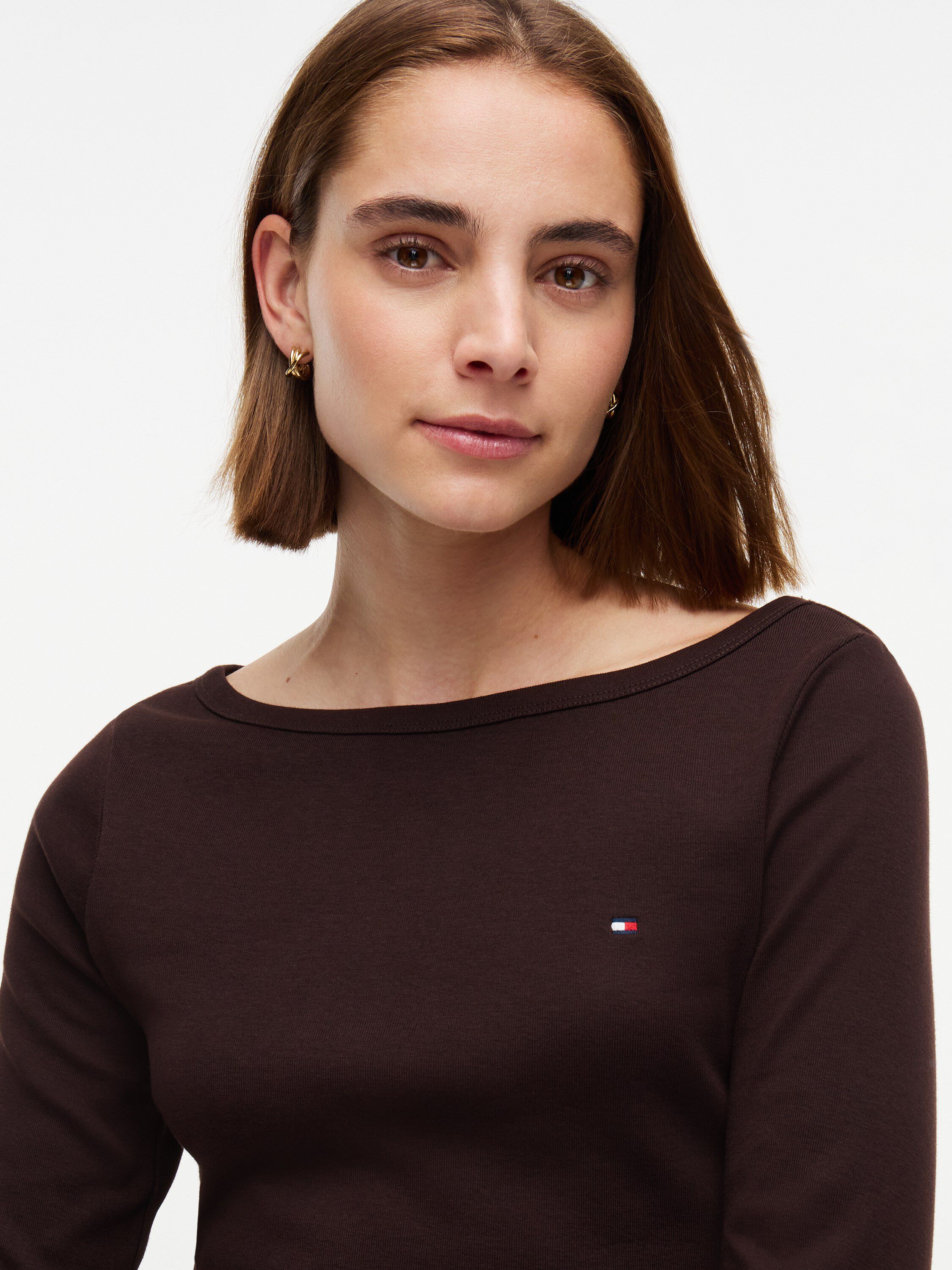 Slim Boat Neck Three-Quarter Sleeve T-Shirt