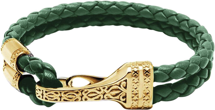 Men's Green Leather Bracelet with Gold Plated Bali Clasp Lock