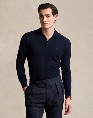 Washable Wool Polo-Collar Sweater