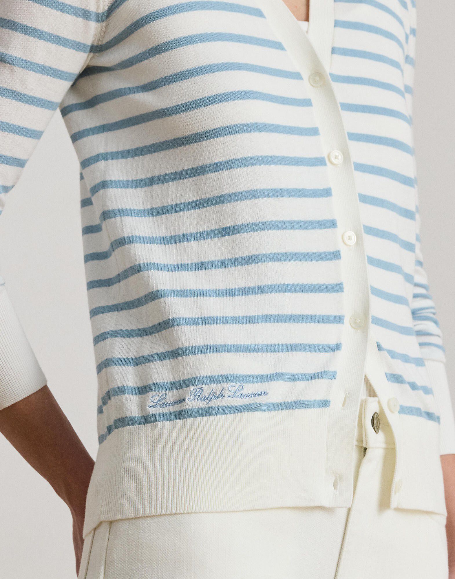 Striped Cotton V-Neck Cardigan