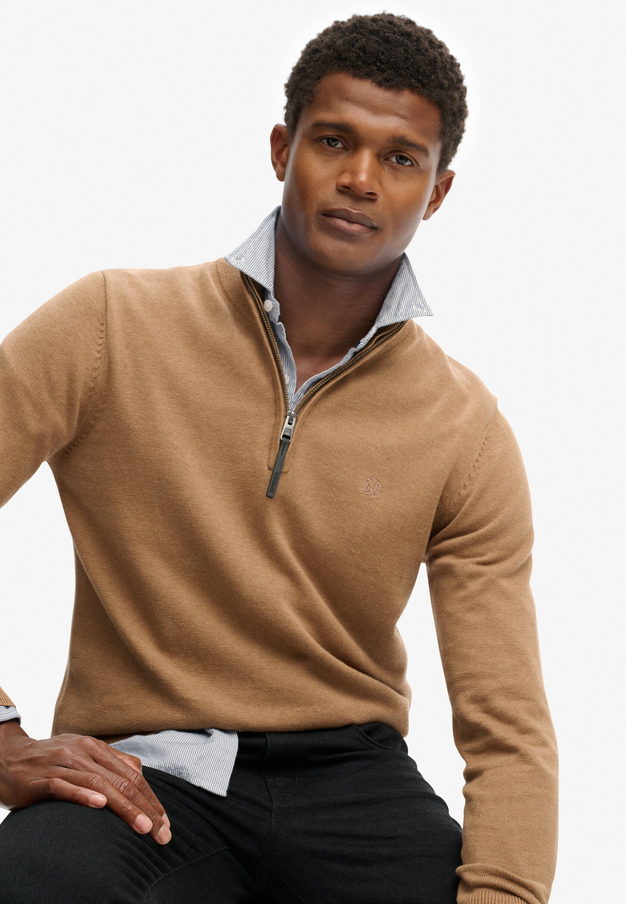 ESSENTIALS COTTON HALF ZIP