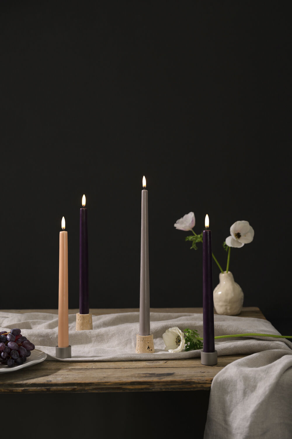 LED taper candle, Plum, smooth, 2-pack, 2,3x25 cm