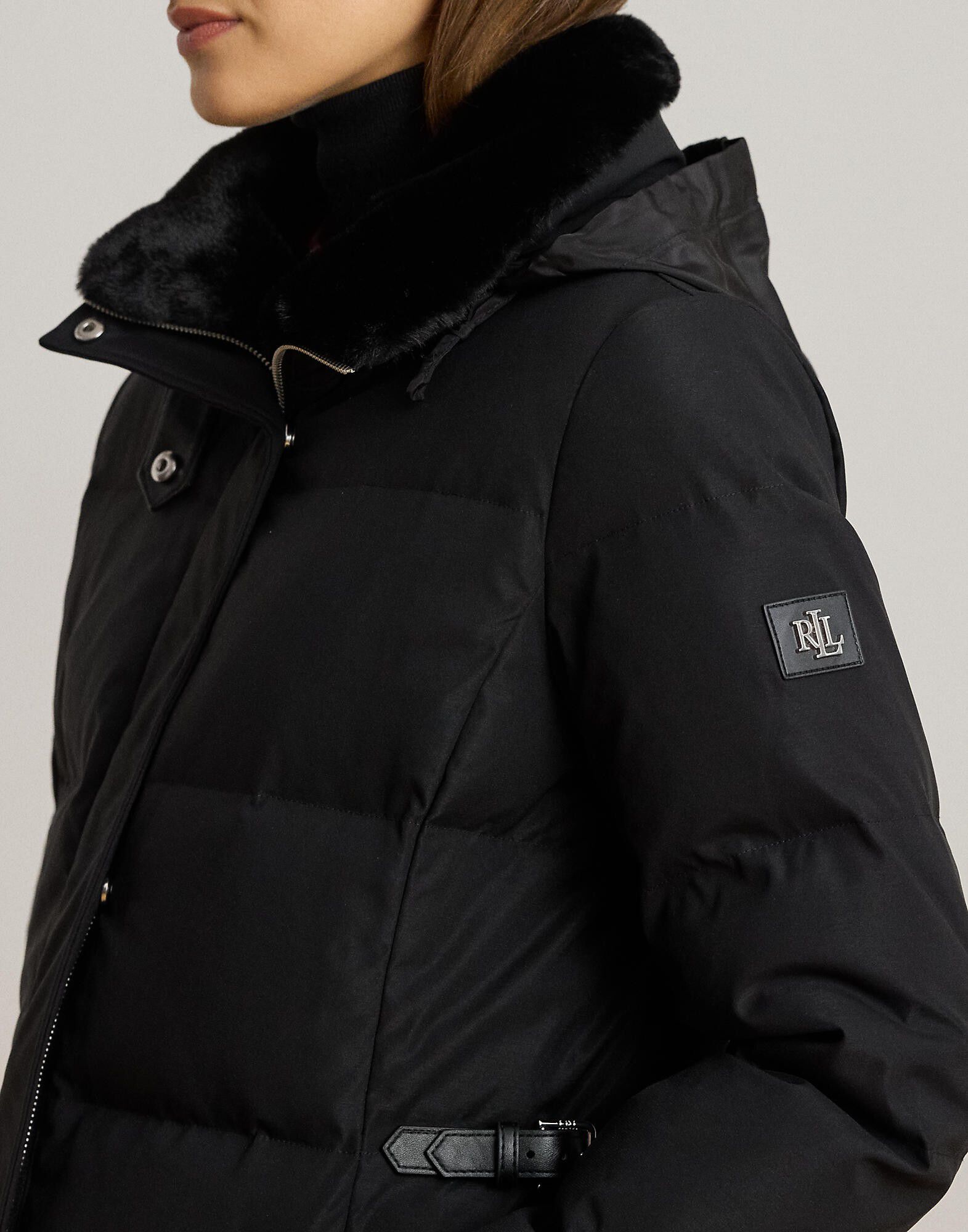 Faux-Fur-Trim Funnelneck Down Coat