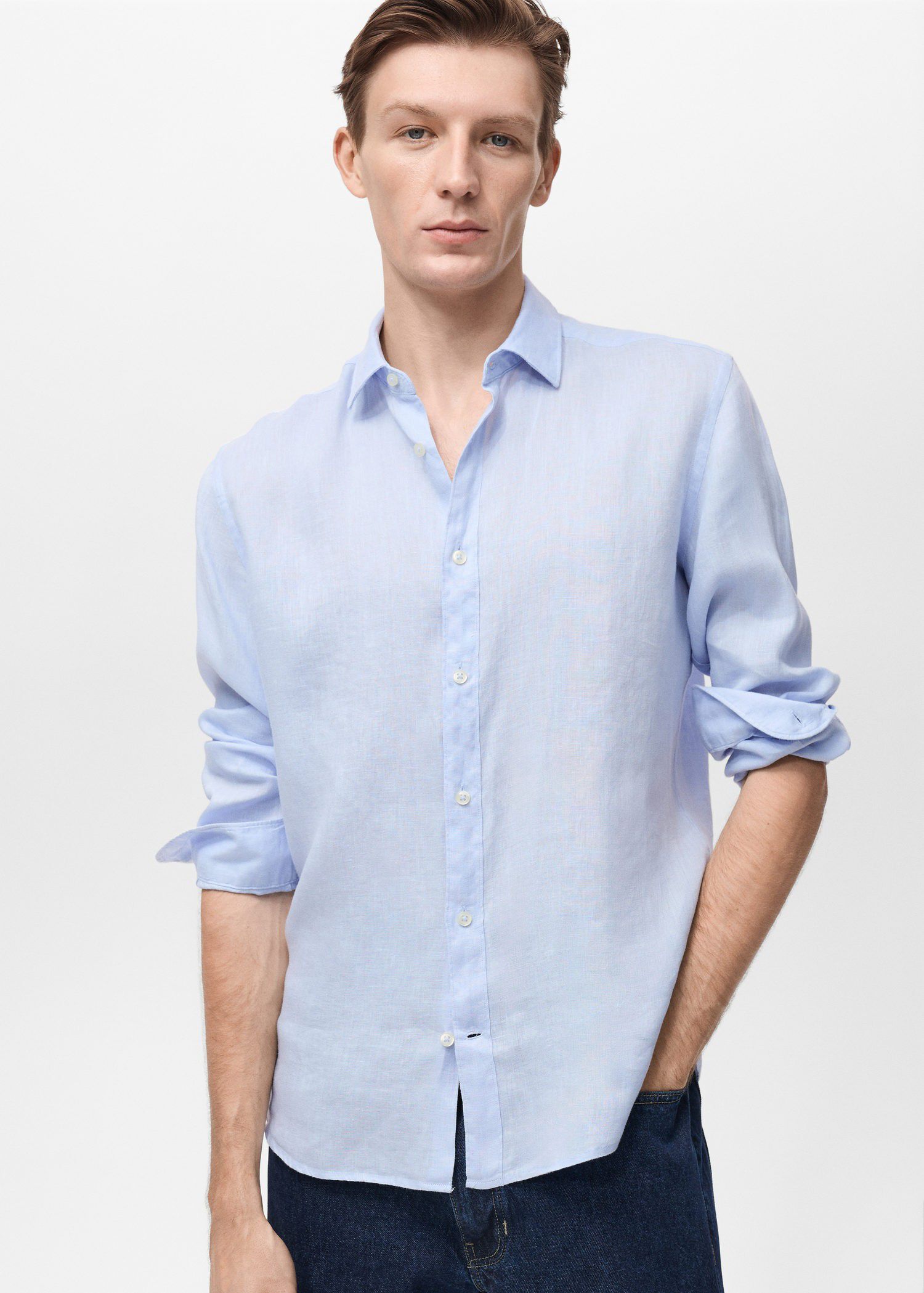 Regular-fit 100% linen shirt