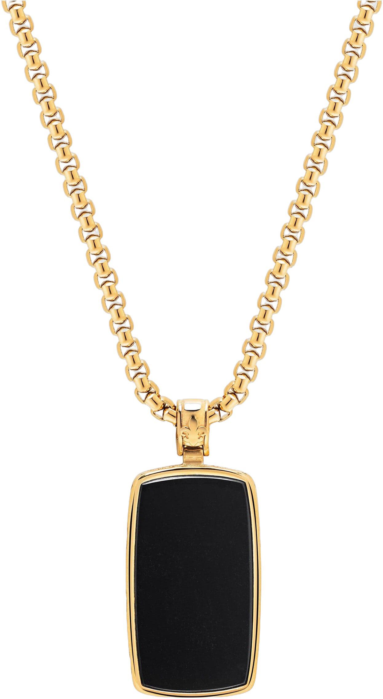 Black Onyx Dog Tag Necklace in Gold