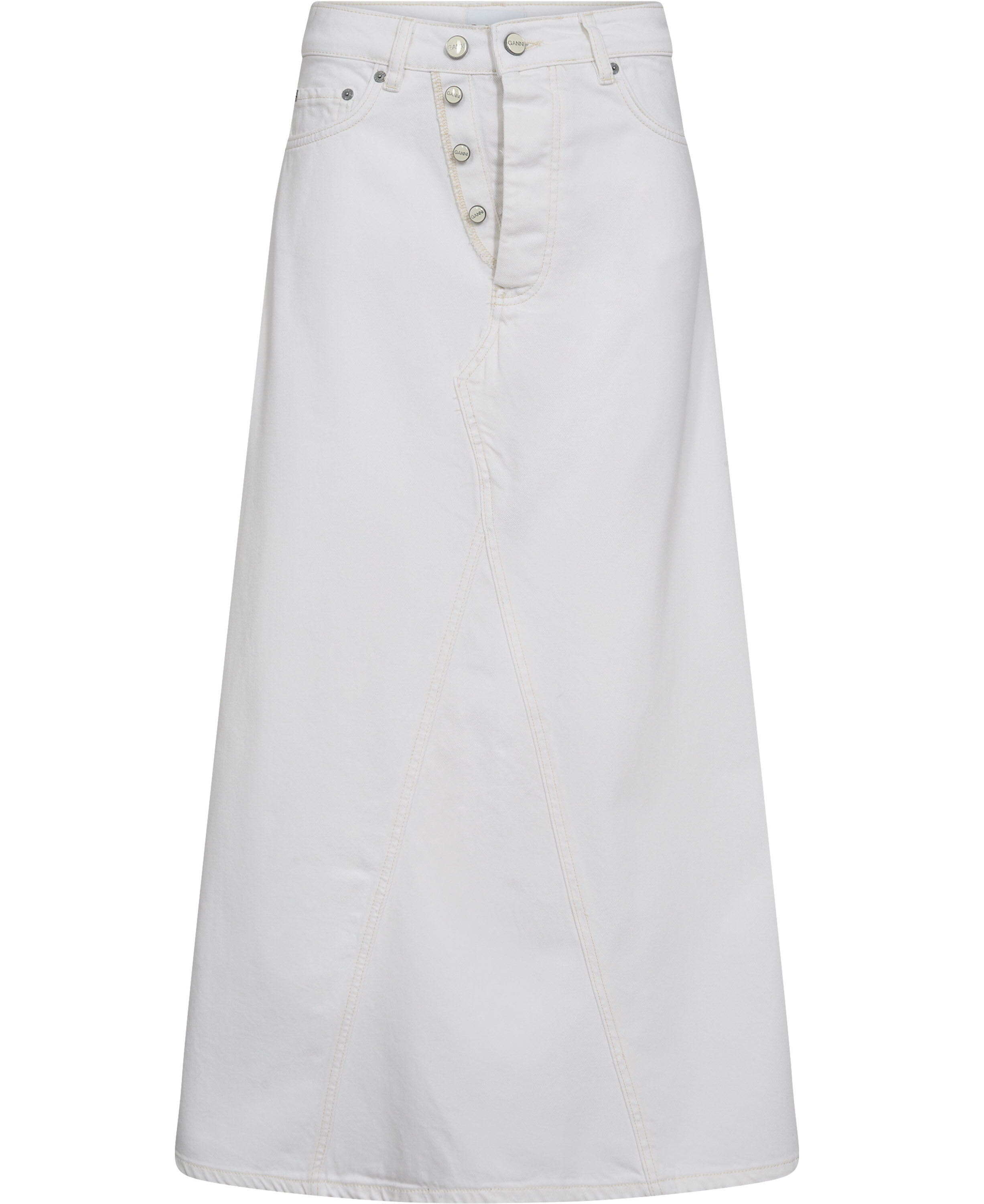 White Denim Double Fly Maxi Skirt