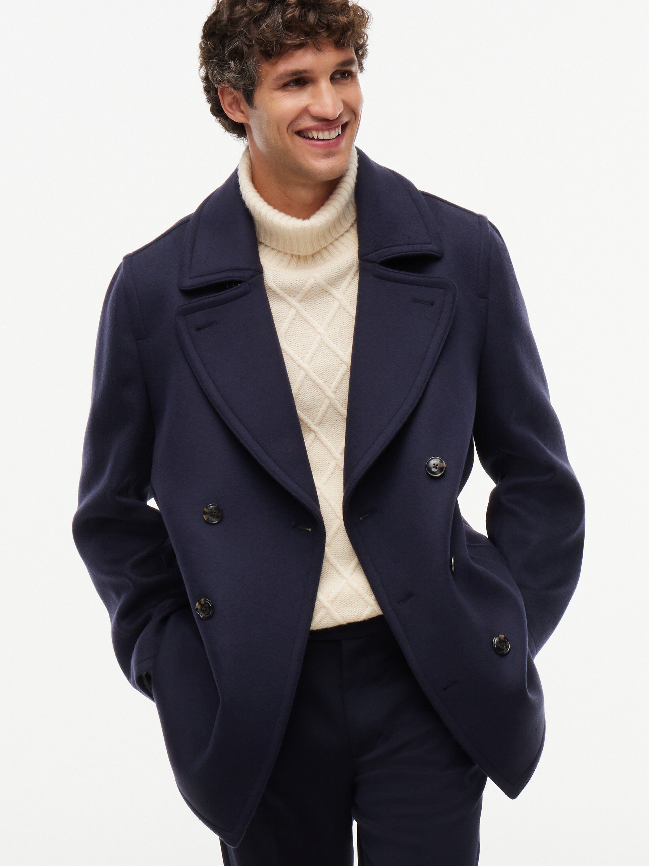 New York Label Wool Blend Relaxed Peacoat