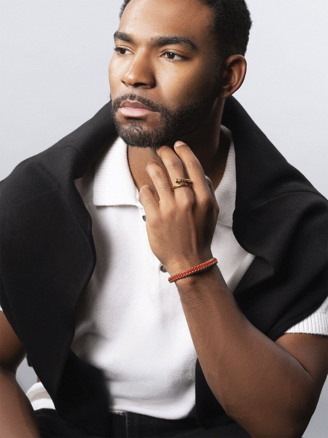 Men's Red Woven 8mm Box Chain Bracelet in Gold