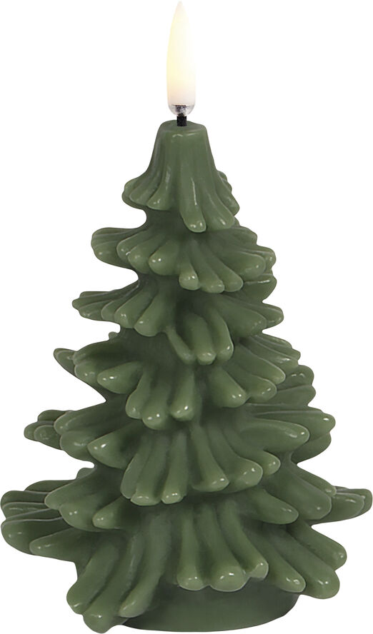 LED candle Christmas tree, Olive green, Smooth, 9x12 cm