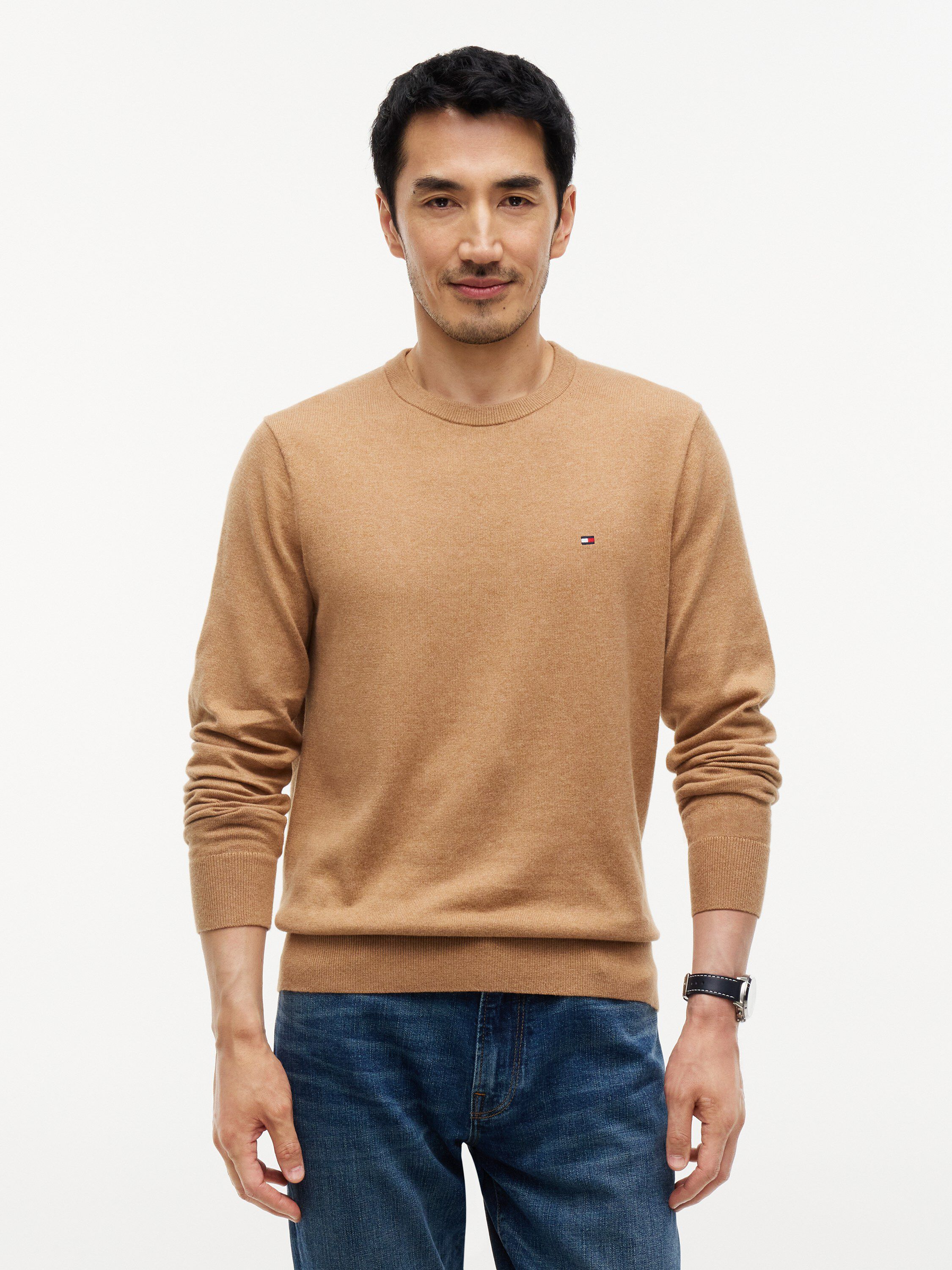 Crew Neck Jumper With Cashmere