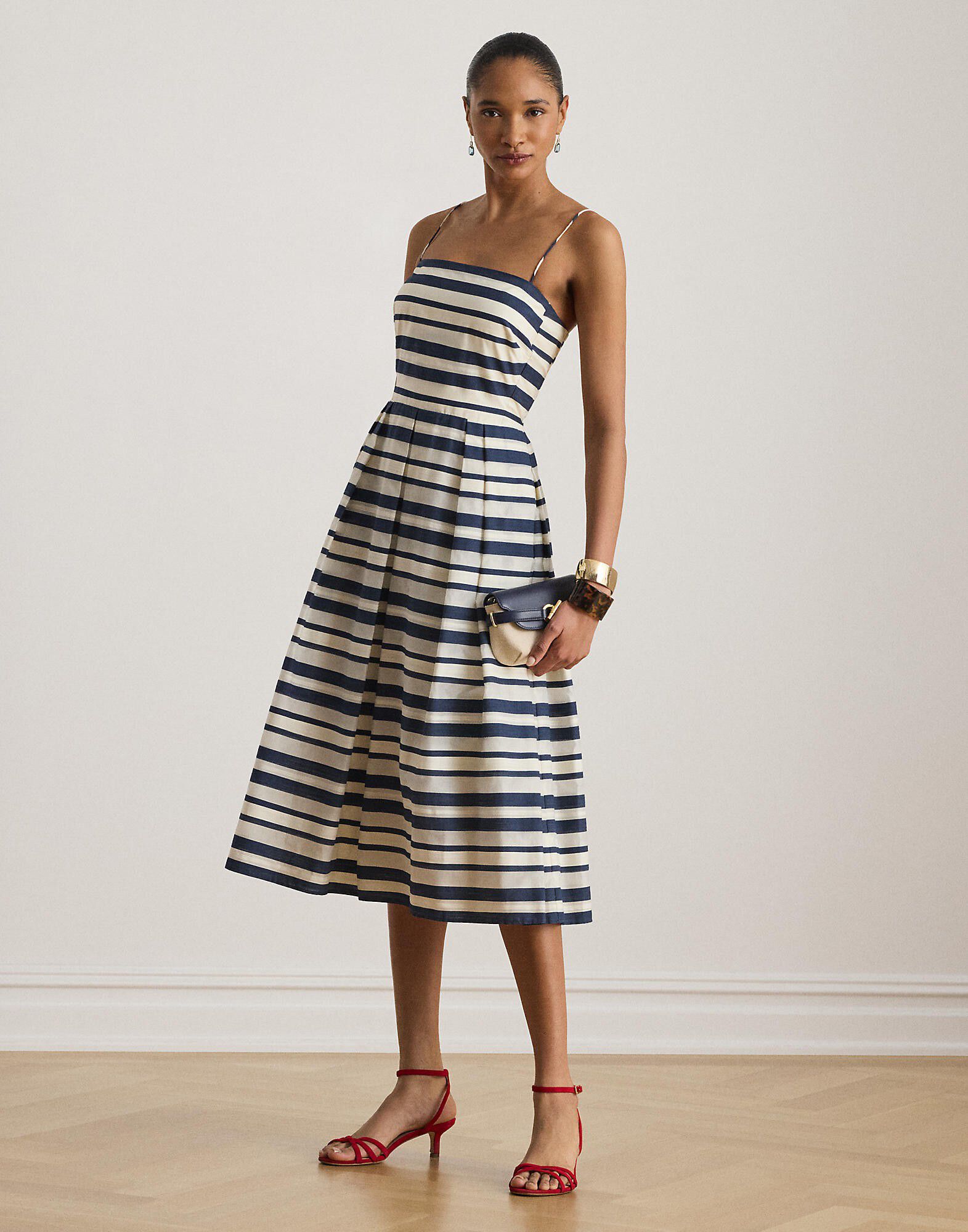 Striped Satin Sleeveless Cocktail Dress