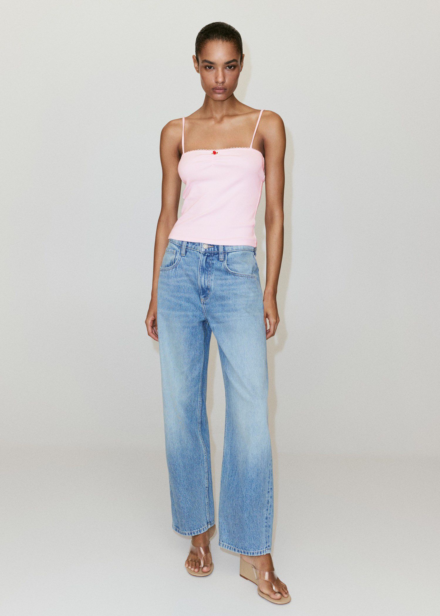 Pink embroidered cotton top