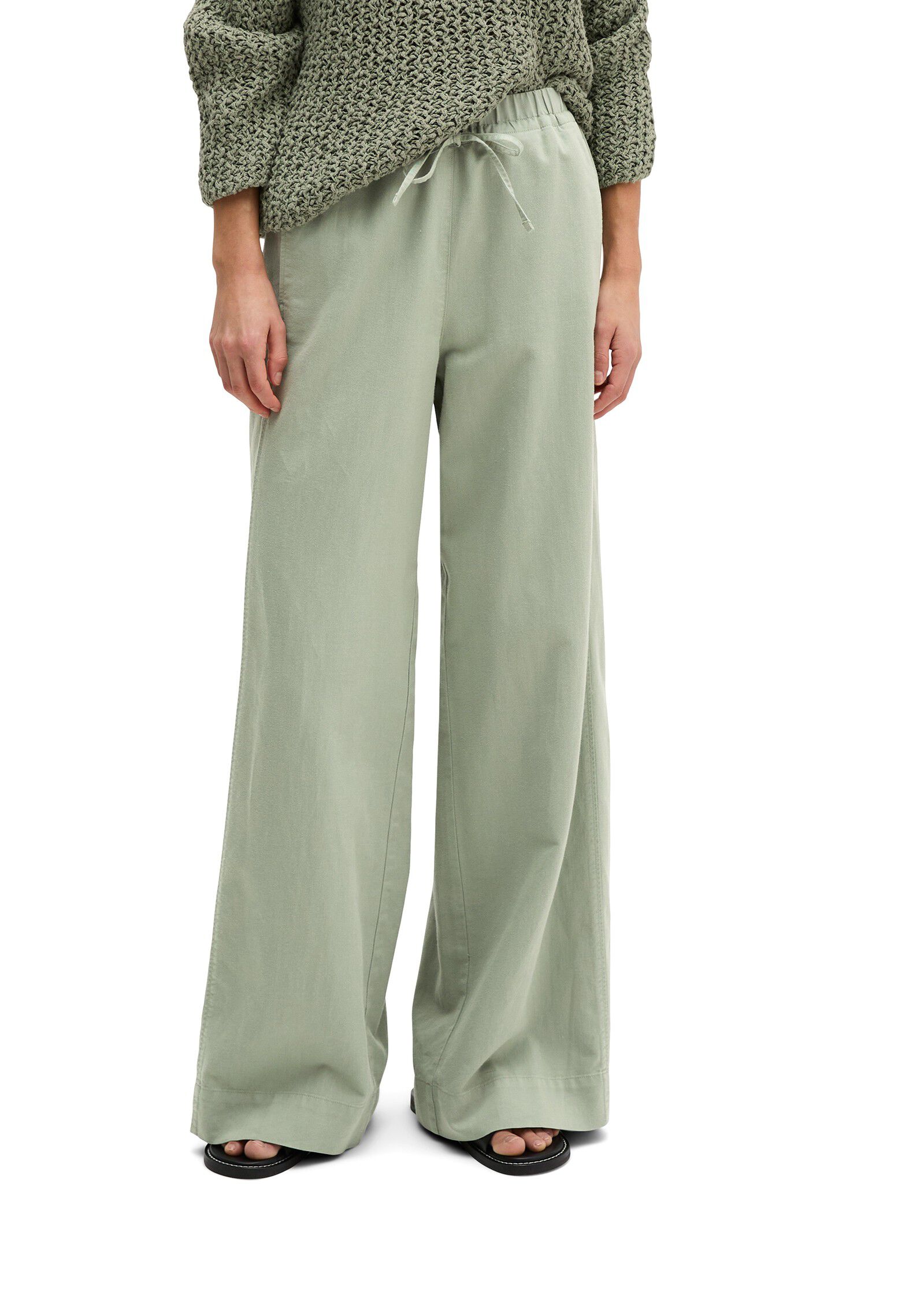 Pants, wide leg, drawstring and ela