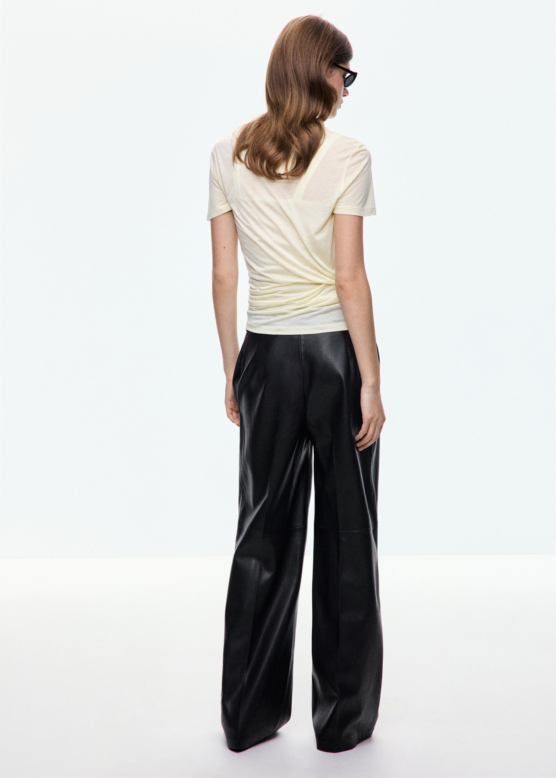 Wide leg faux-leather trousers
