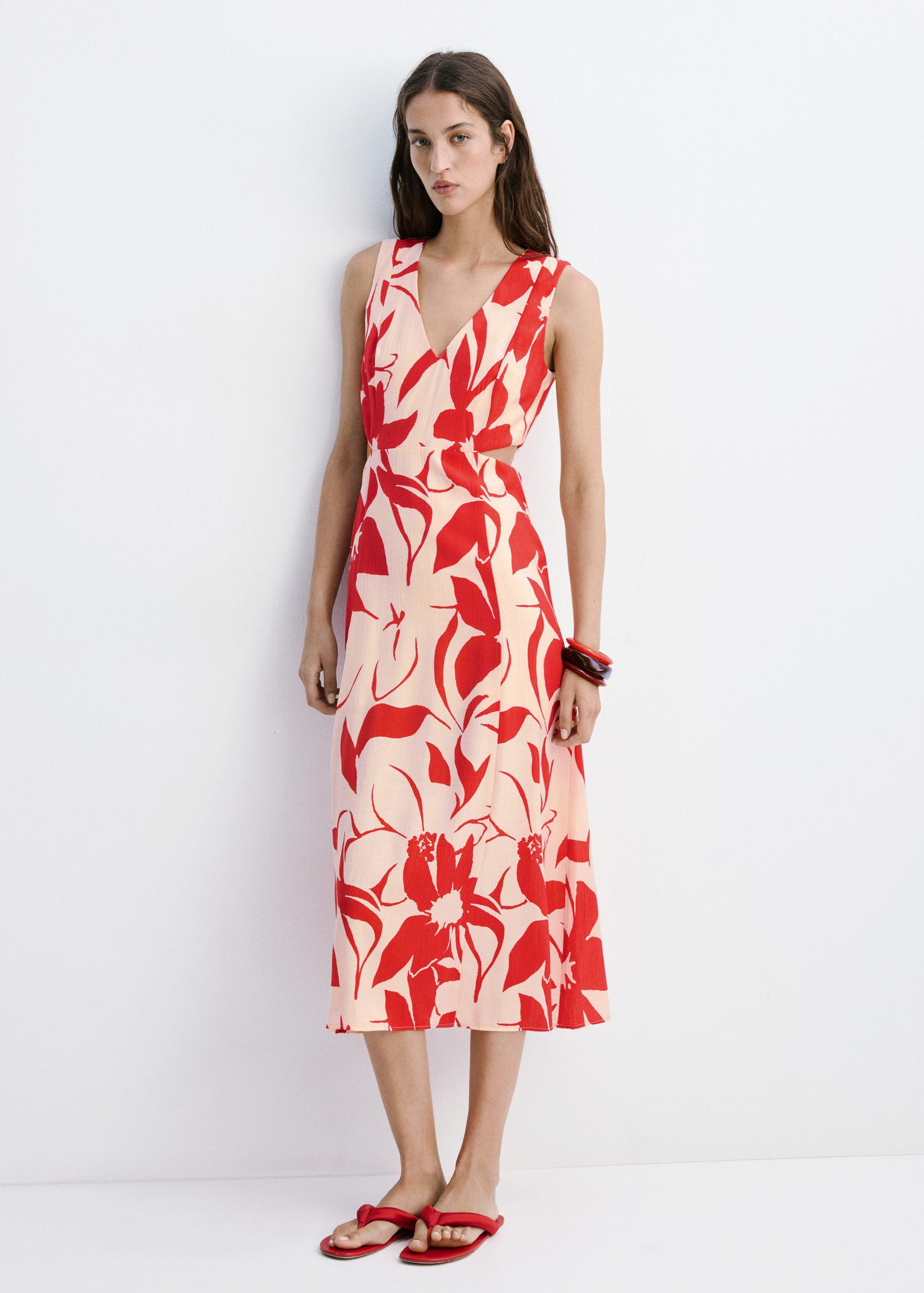 Floral print cut-out dress