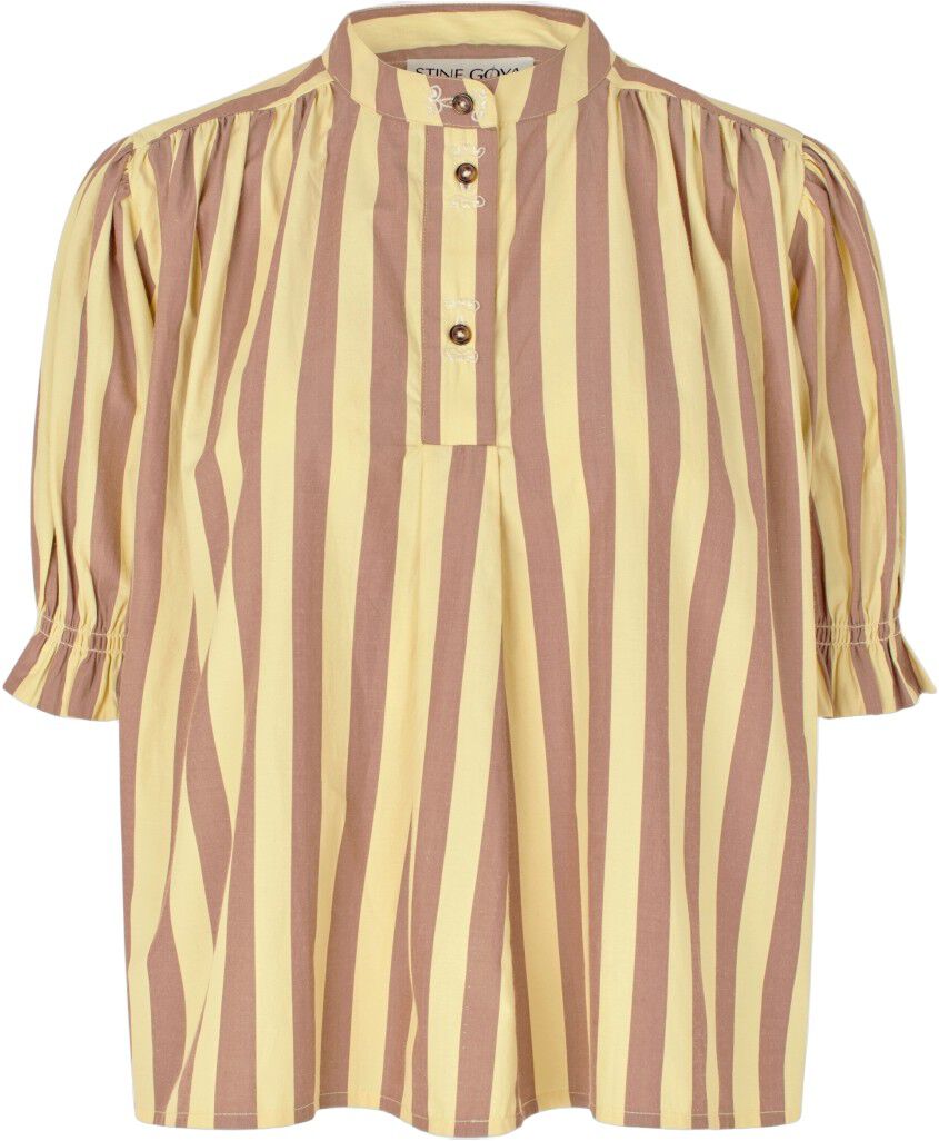 2512 Soft Striped Embroidery, Smocked Gathered Top