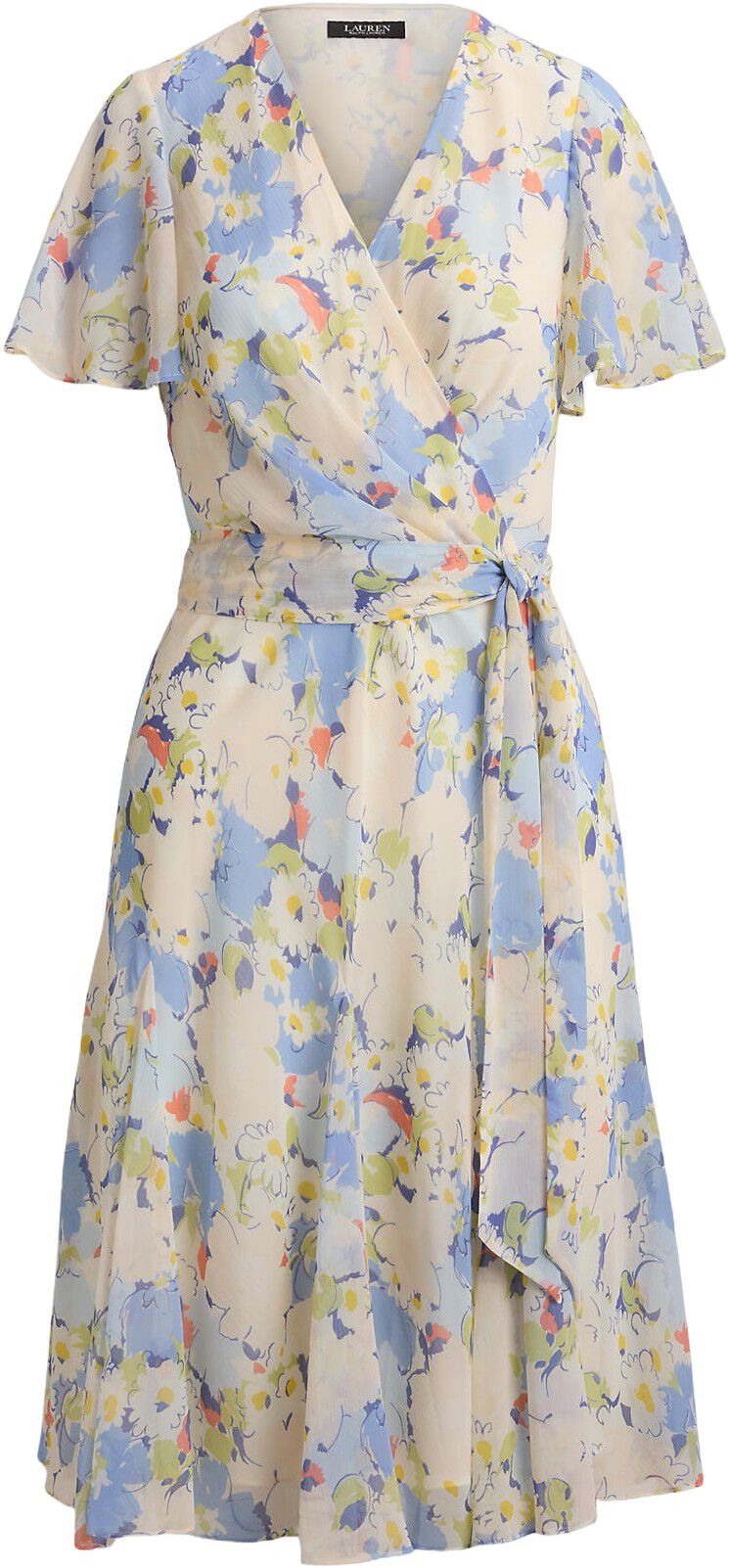 Floral Crinkle Georgette Surplice Dress