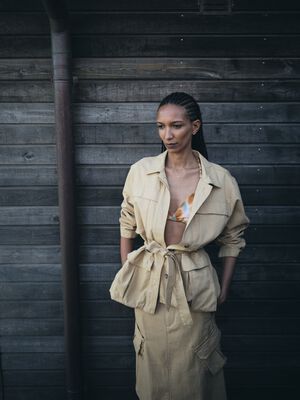 Texture canvas belted jacket - Sien