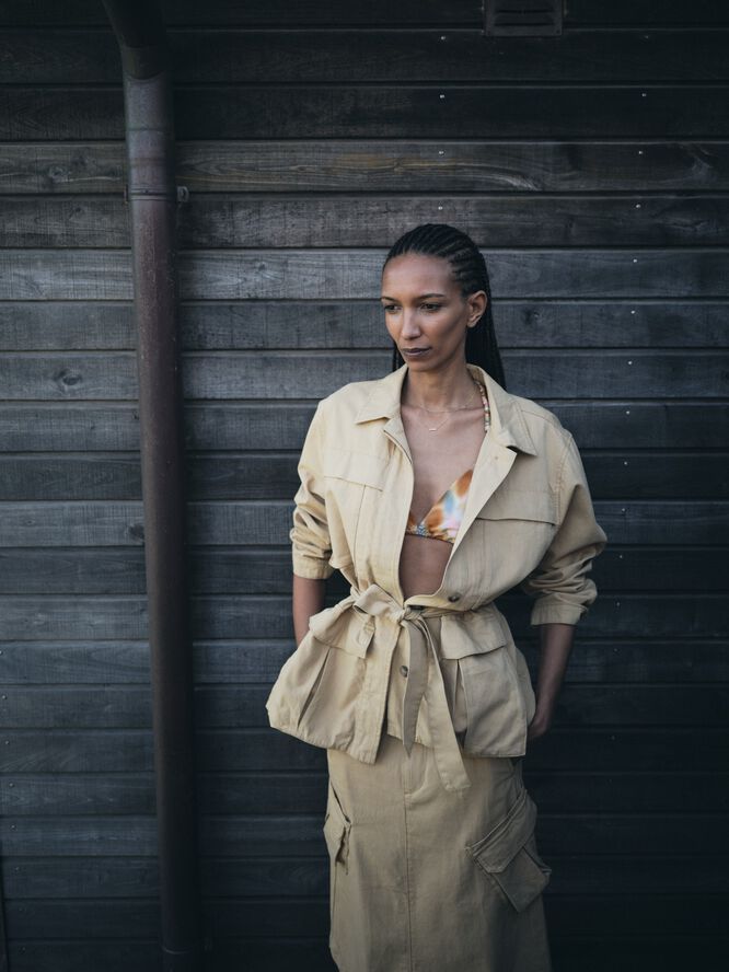 Texture canvas belted jacket - Sien