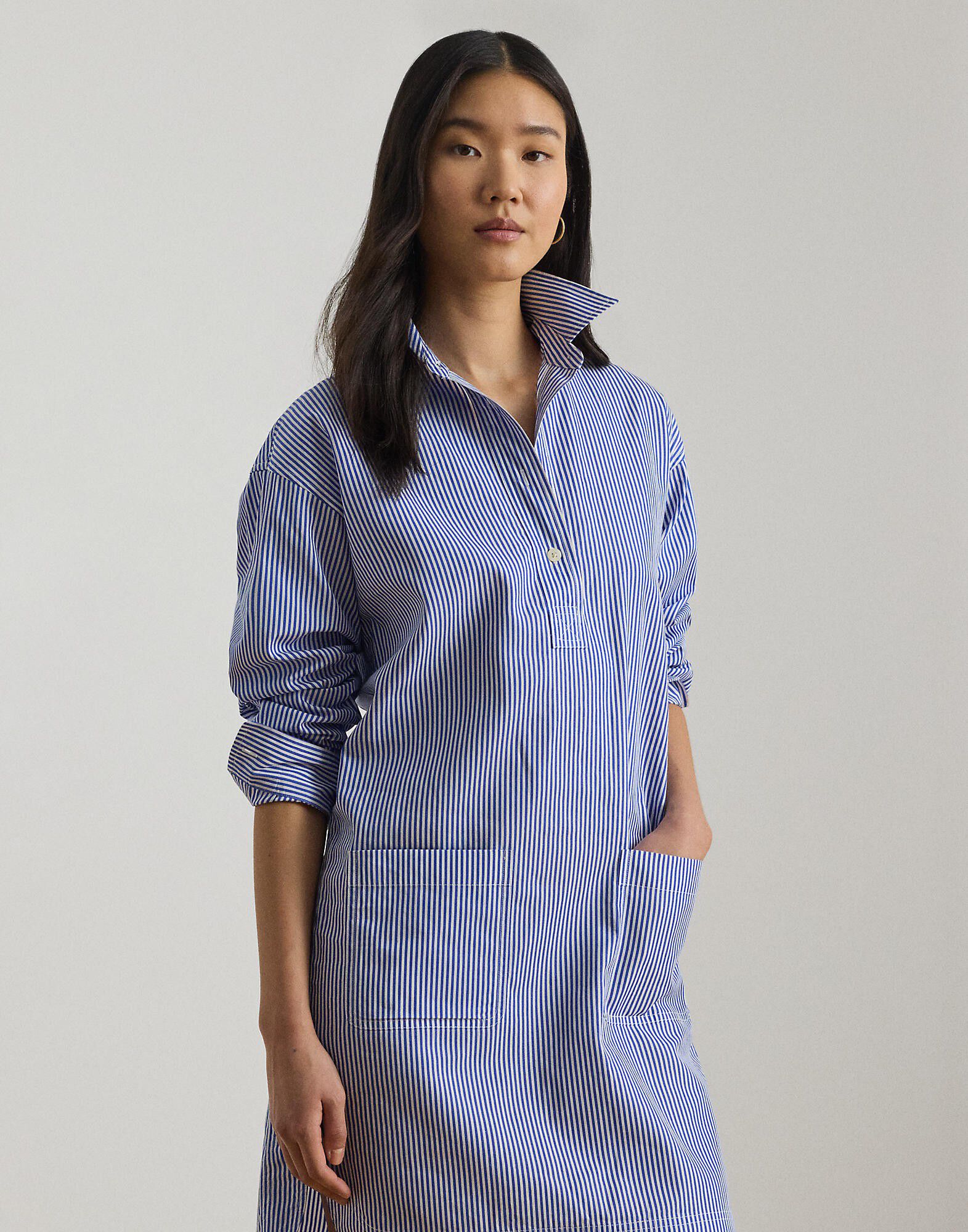 Striped Cotton Broadcloth Shirtdress