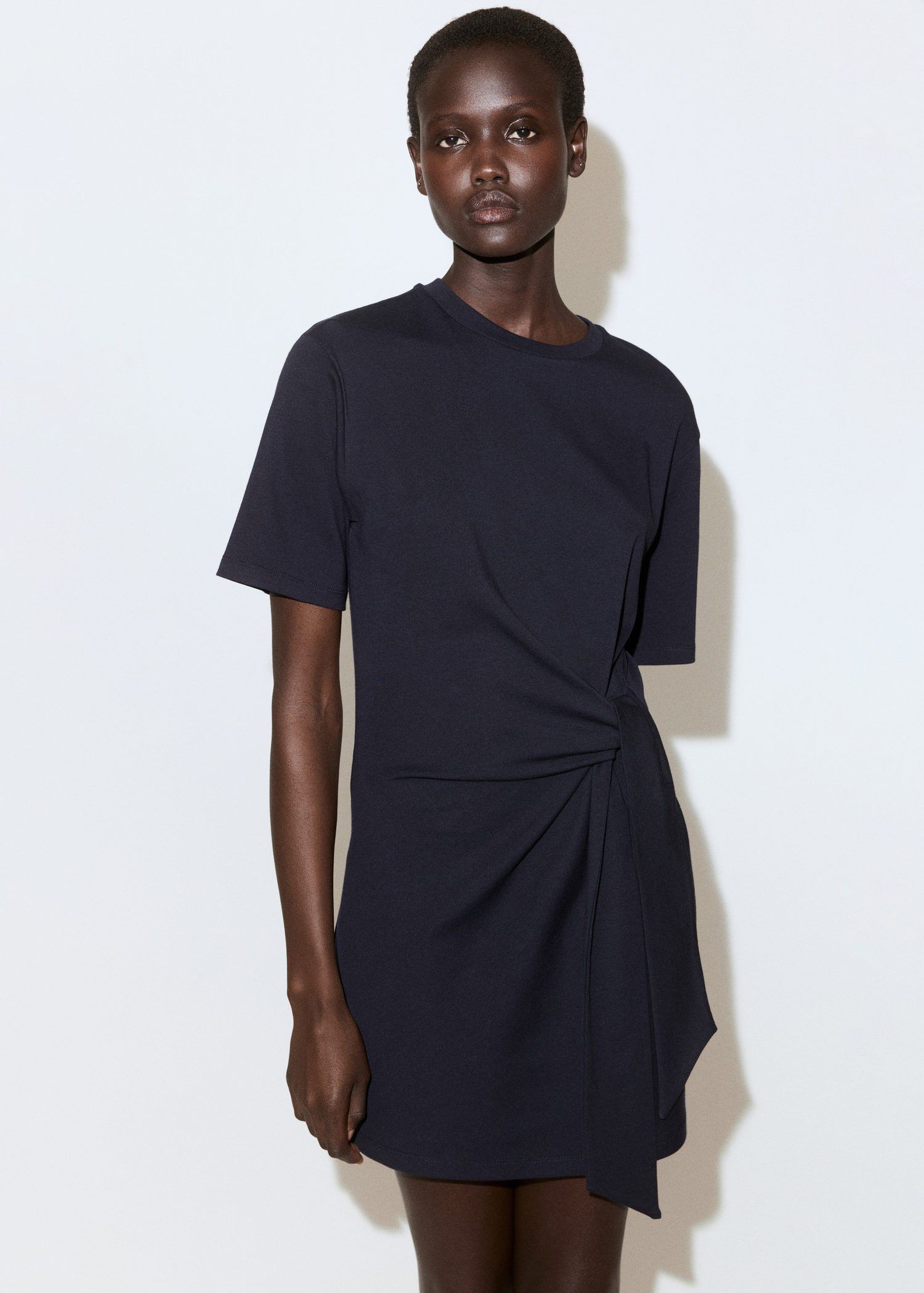 Cotton dress with side bow