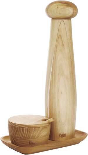 RAW Teak peberkværnsæt med bakke og saltkar