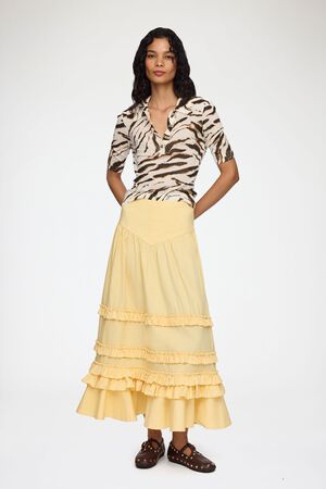 Stretch Cotton Long Tiered Frill Sk