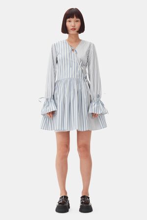 Stripe Cotton Mini Wrap Dress