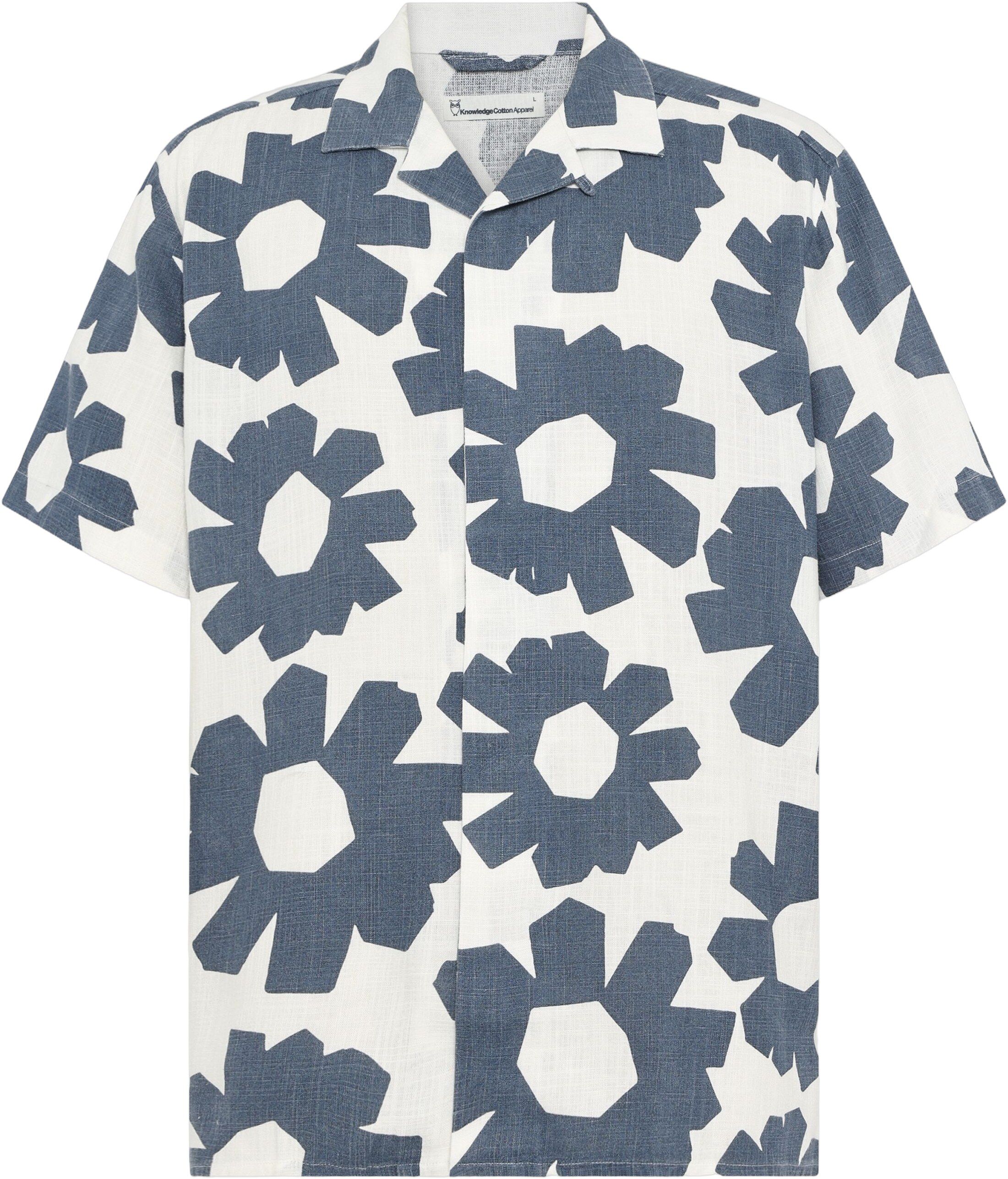 Relaxed linen-mix print short sleeve shirt