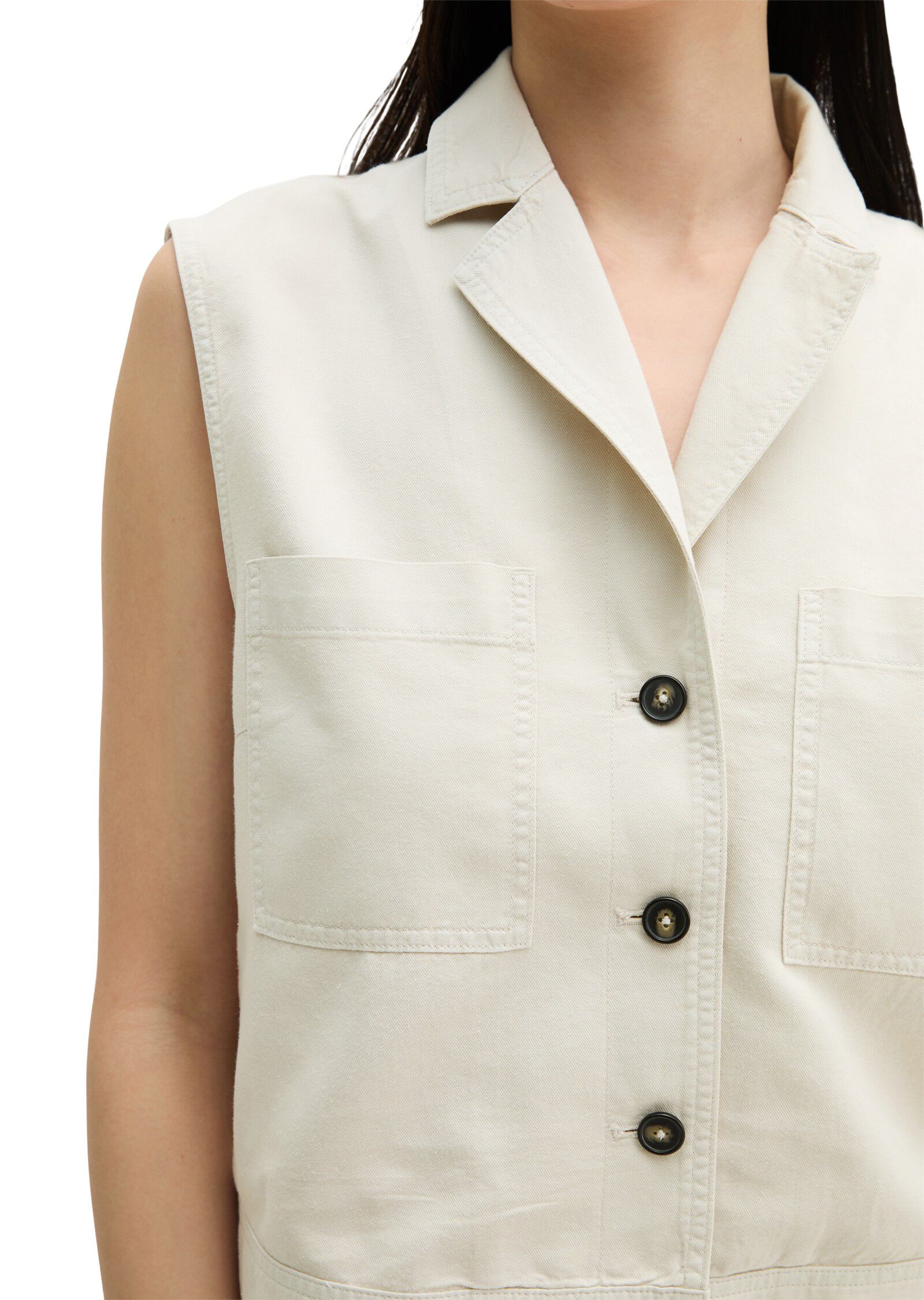 Vest, boxy shape, lapel collar, pat