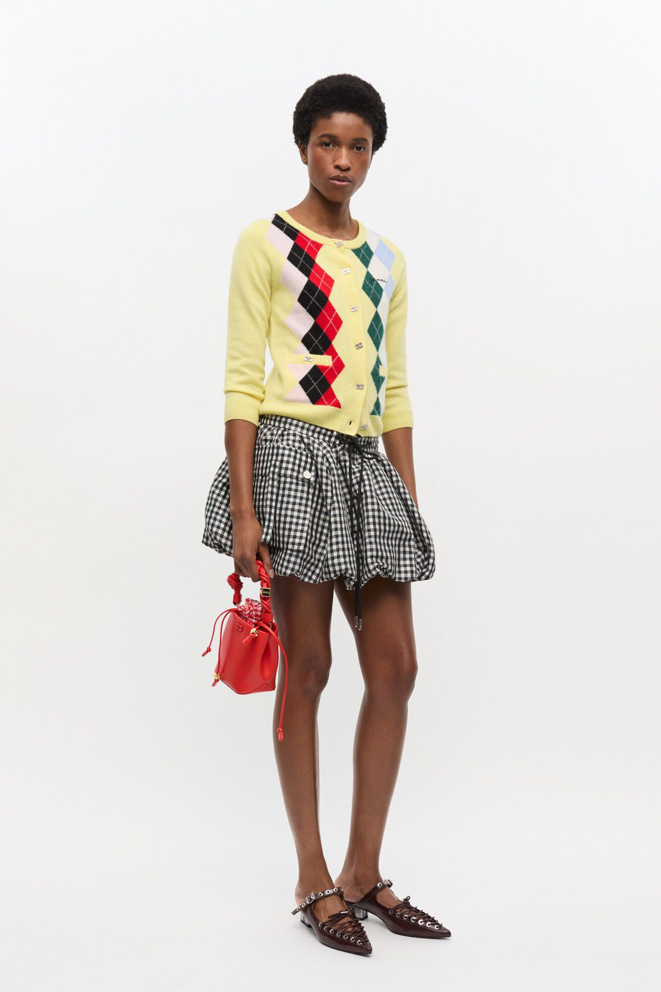 Ganni Bou Bucket Mini Vichy Pouch