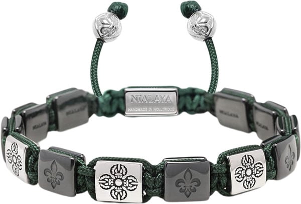 Men's Ceramic Flatbead Bracelet in Green and Silver
