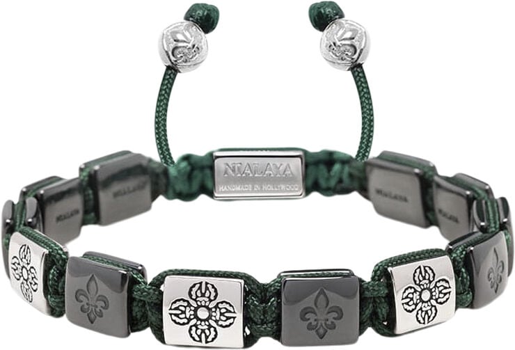 Men's Ceramic Flatbead Bracelet in Green and Silver
