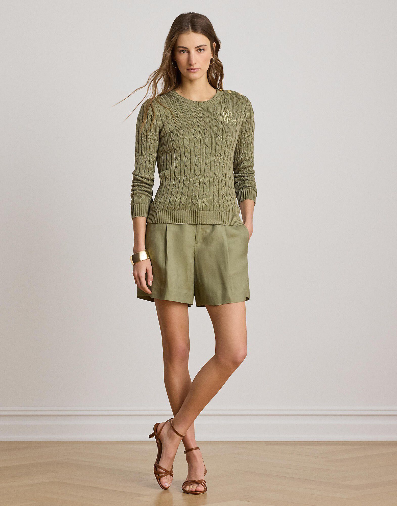Button-Trim Cable-Knit Sweater