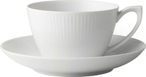White Fluted tekopp och fat 28 cl
