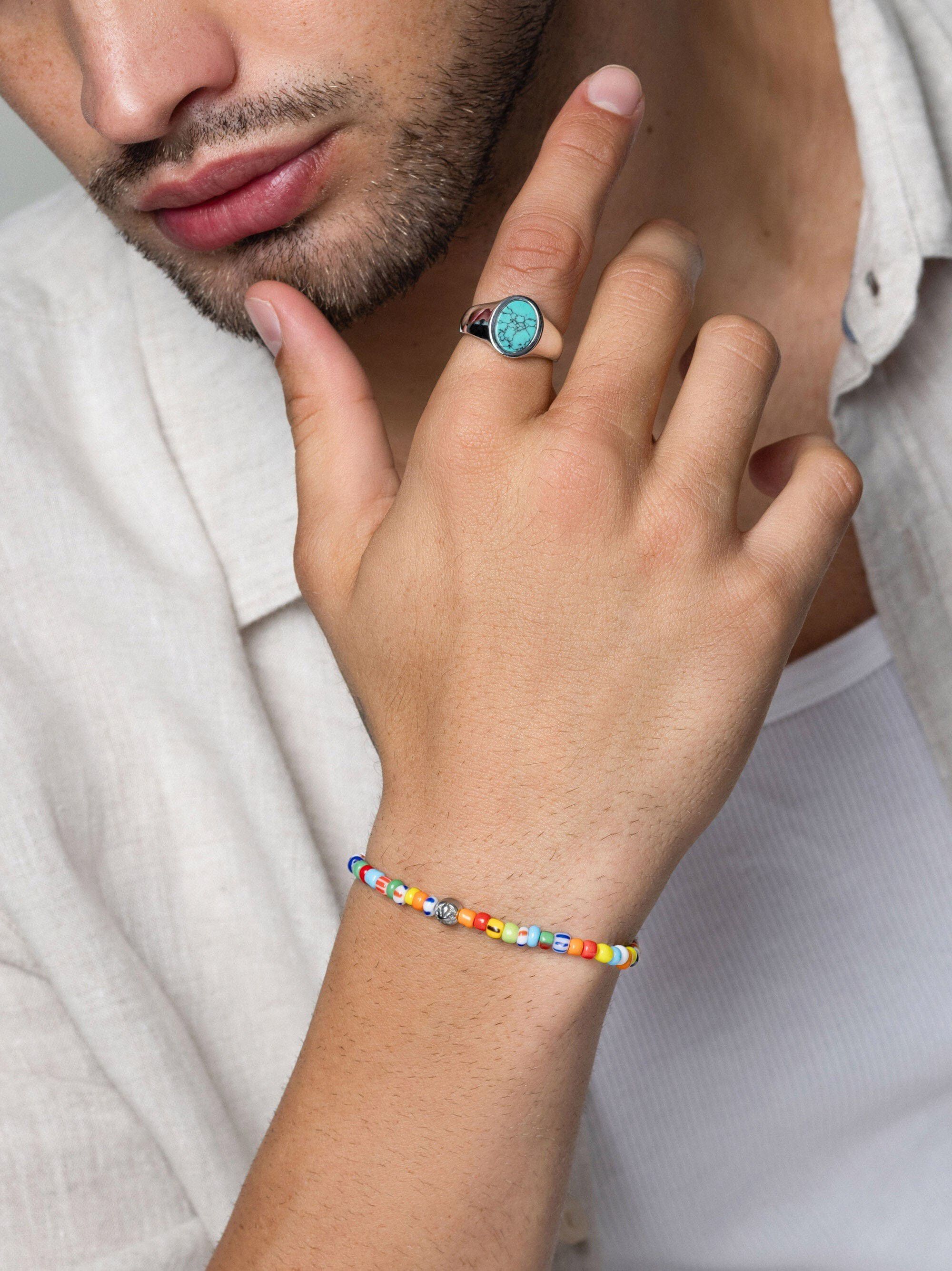 Wristband with Assorted Vintage Trifocal Beads and Silver
