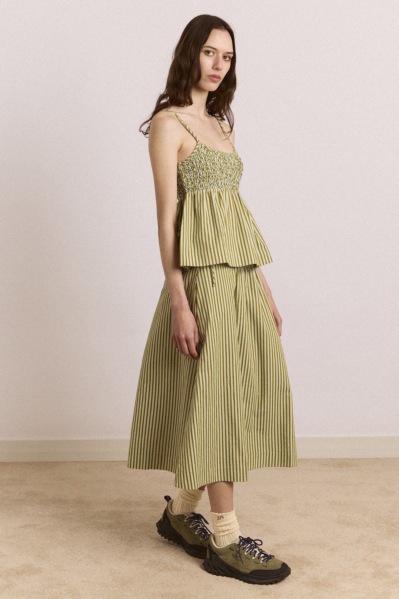 CASPIA VOLUME MIDI SKIRT - BASIL STRIPE