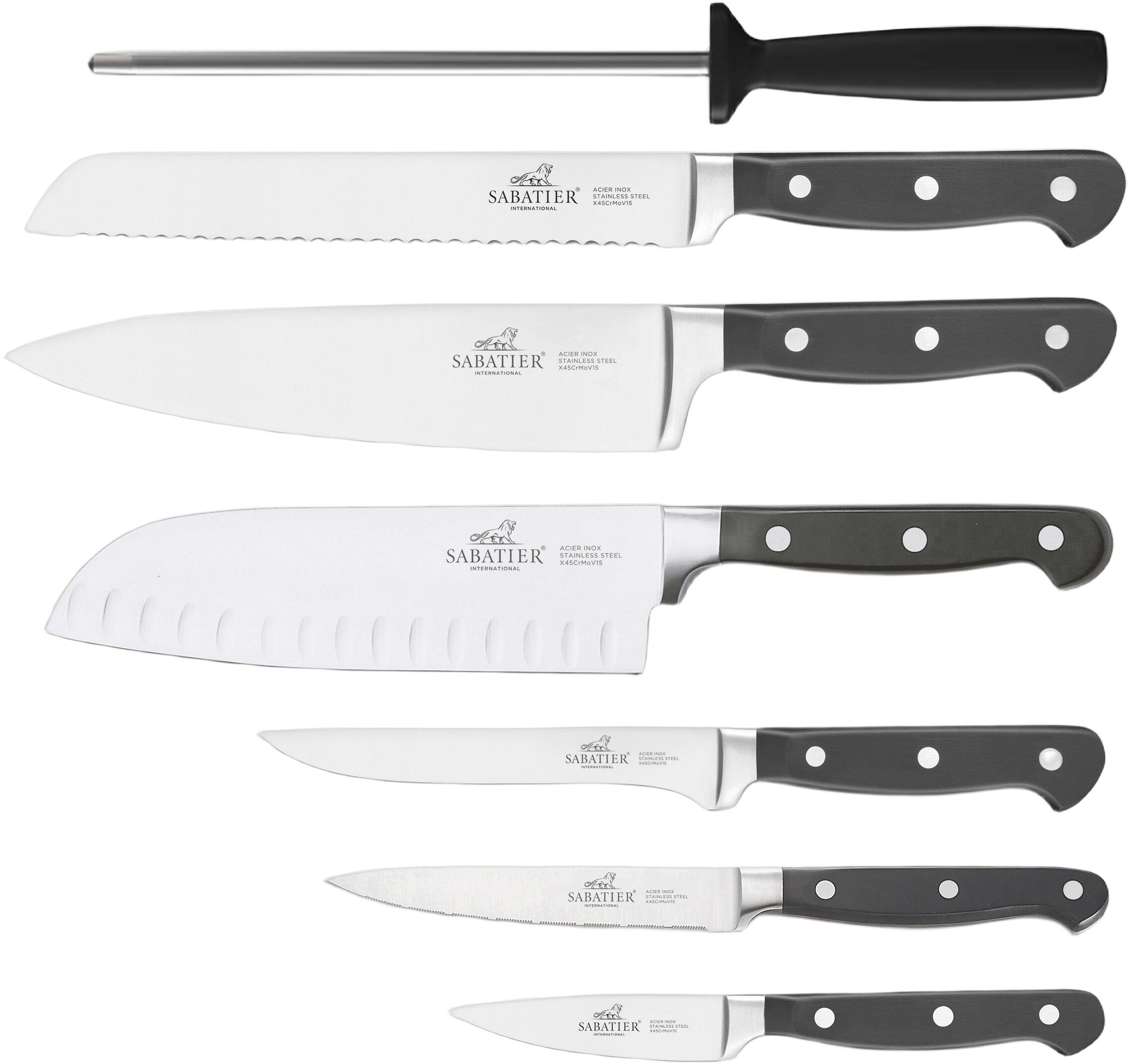 Pluton knivs&aelig;t 7 dele Lion st&aring;l/sor