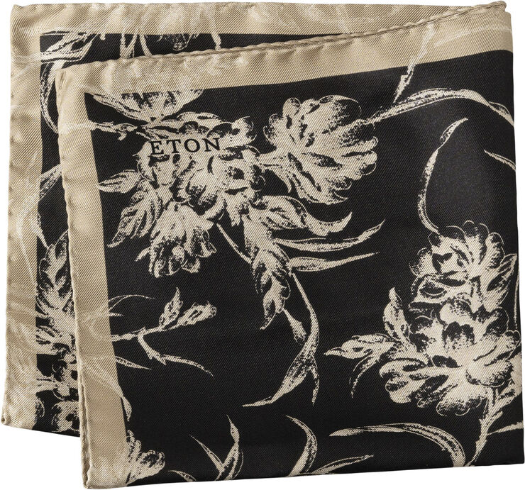 Black Floral Silk Pocket Square