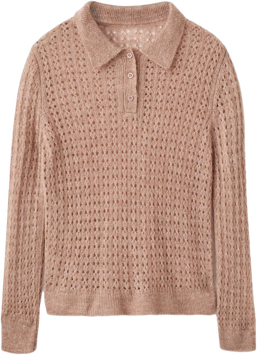 Openwork knitted polo-neck sweater