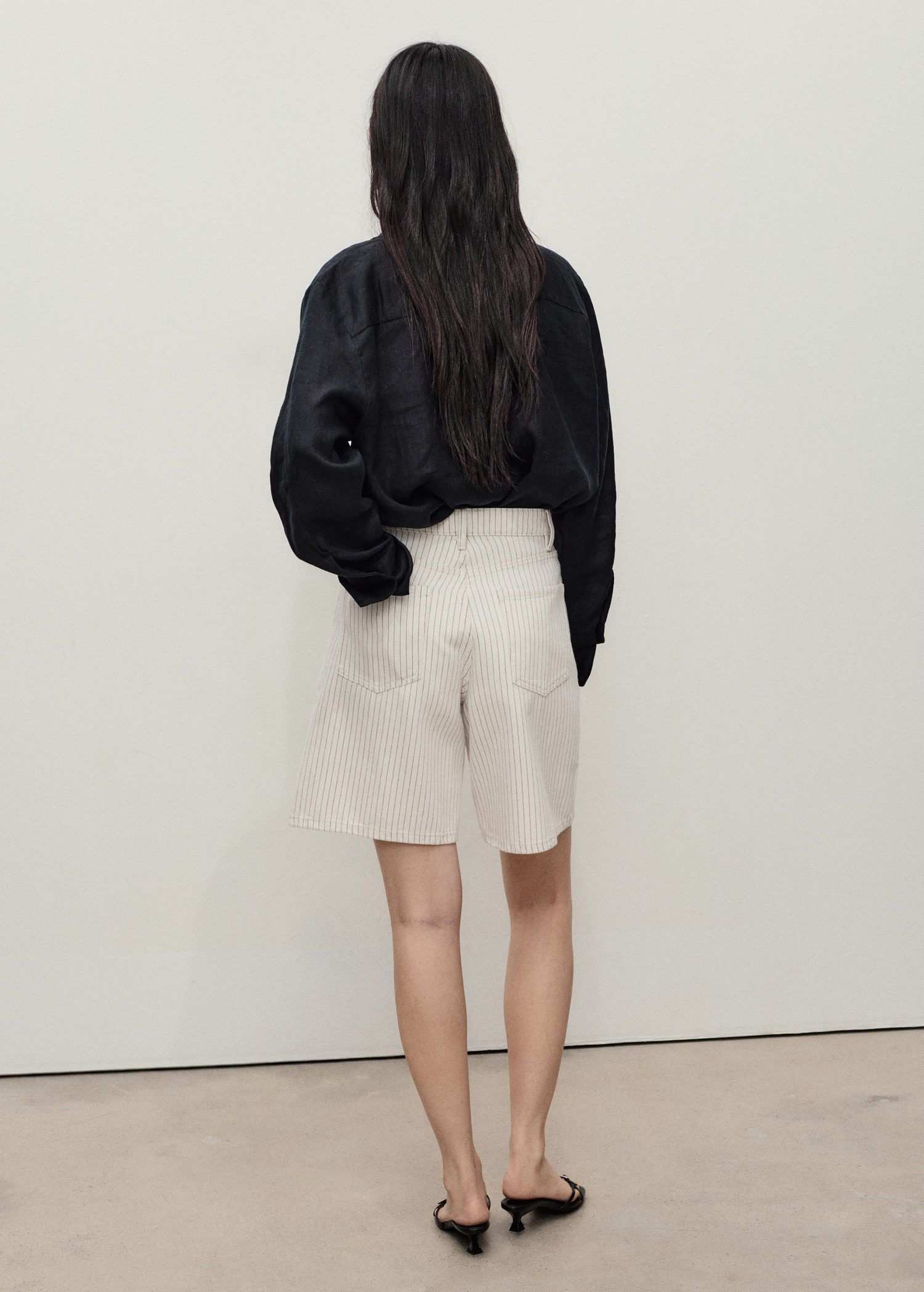 Striped denim shorts