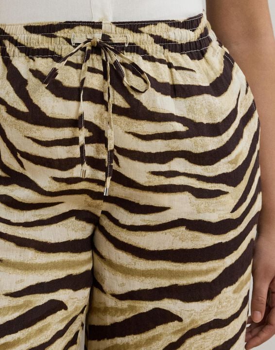 Zebra-Print Linen Wide-Leg Pant
