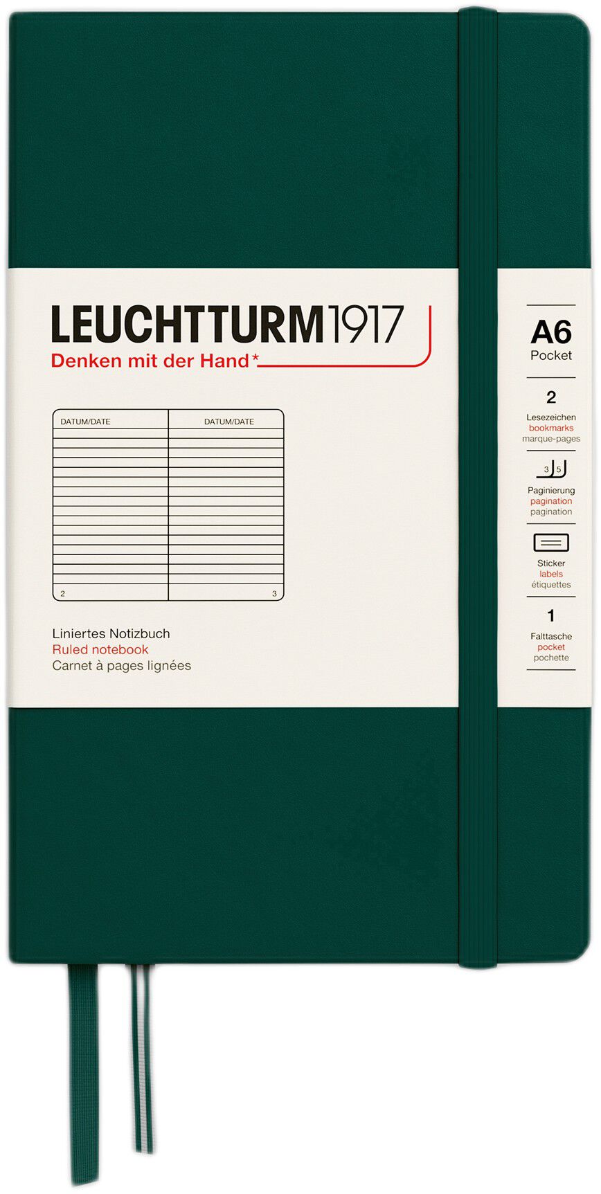 LT1917 Notesbog A6 Linjeret HC - Forest Green370299
