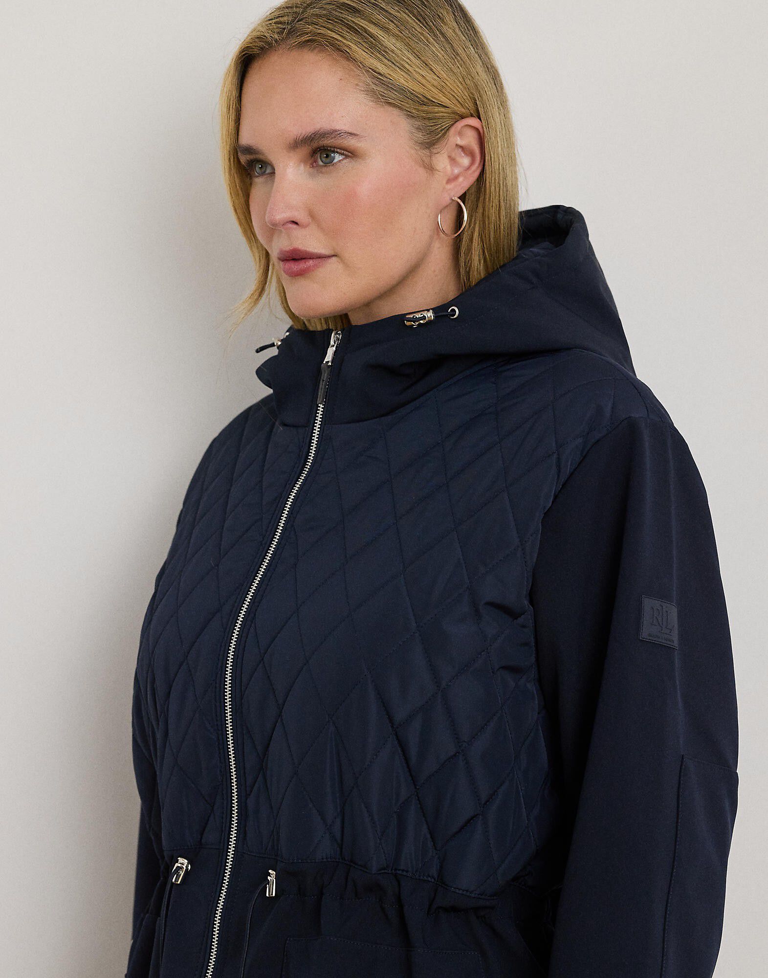 Hooded Diamond-Quilted Mockneck Jacket