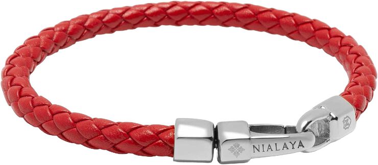 Braided Red Leather Bracelet in