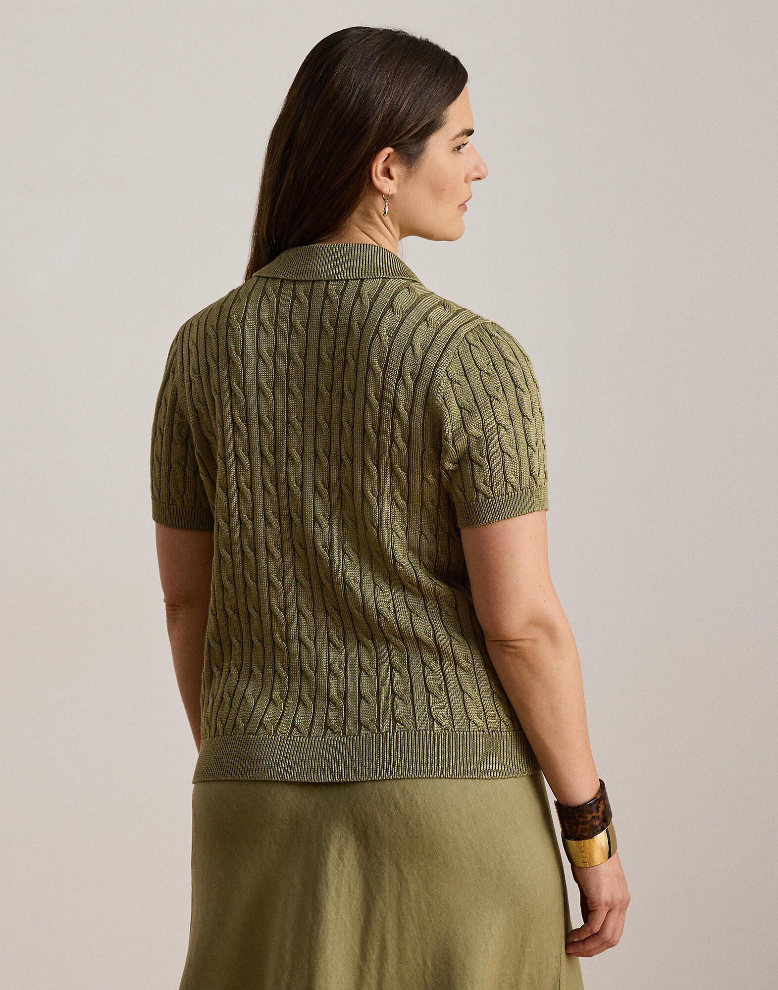 Cable Cotton-Blend Short-Sleeve Sweater