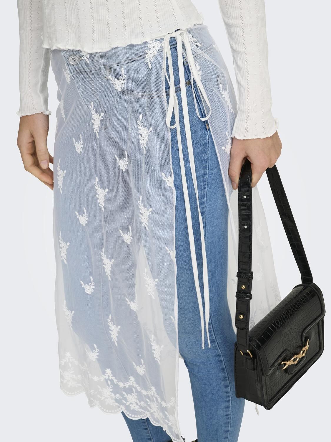 Onlsafea Midi Mesh Lace Tie Skirt Wvn
