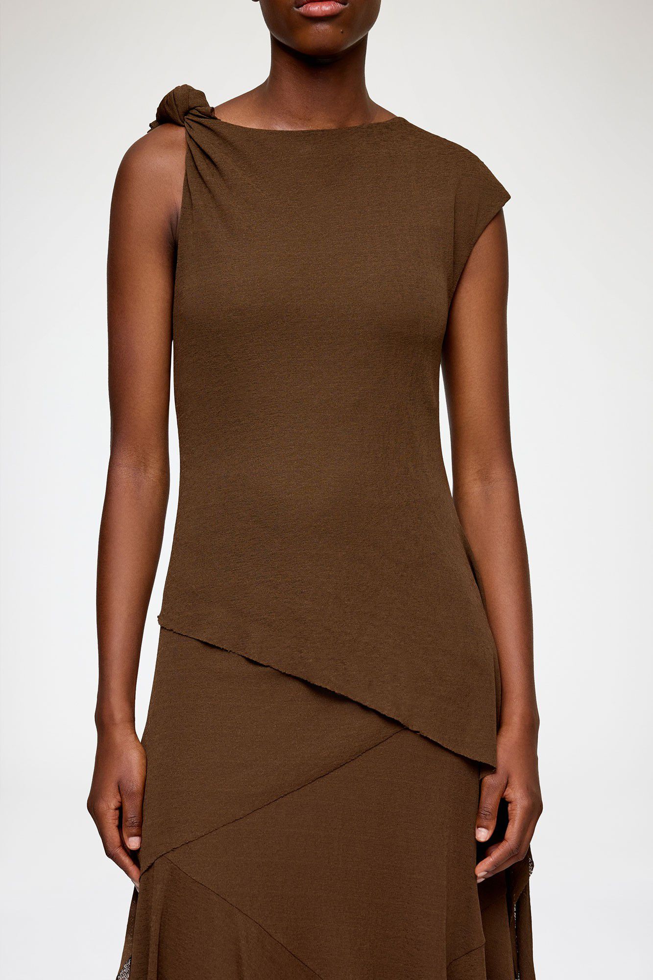 Marl Mesh Draped Knot Detailing Lon